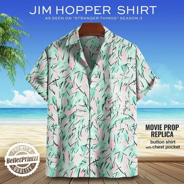 Hopper Hawaiian Shirt worn on TV Series Stranger 3, Hopper Cosplay Costume Shirt, Floral Dad Hopper Shirt Stranger Shirt, Halloween Costume