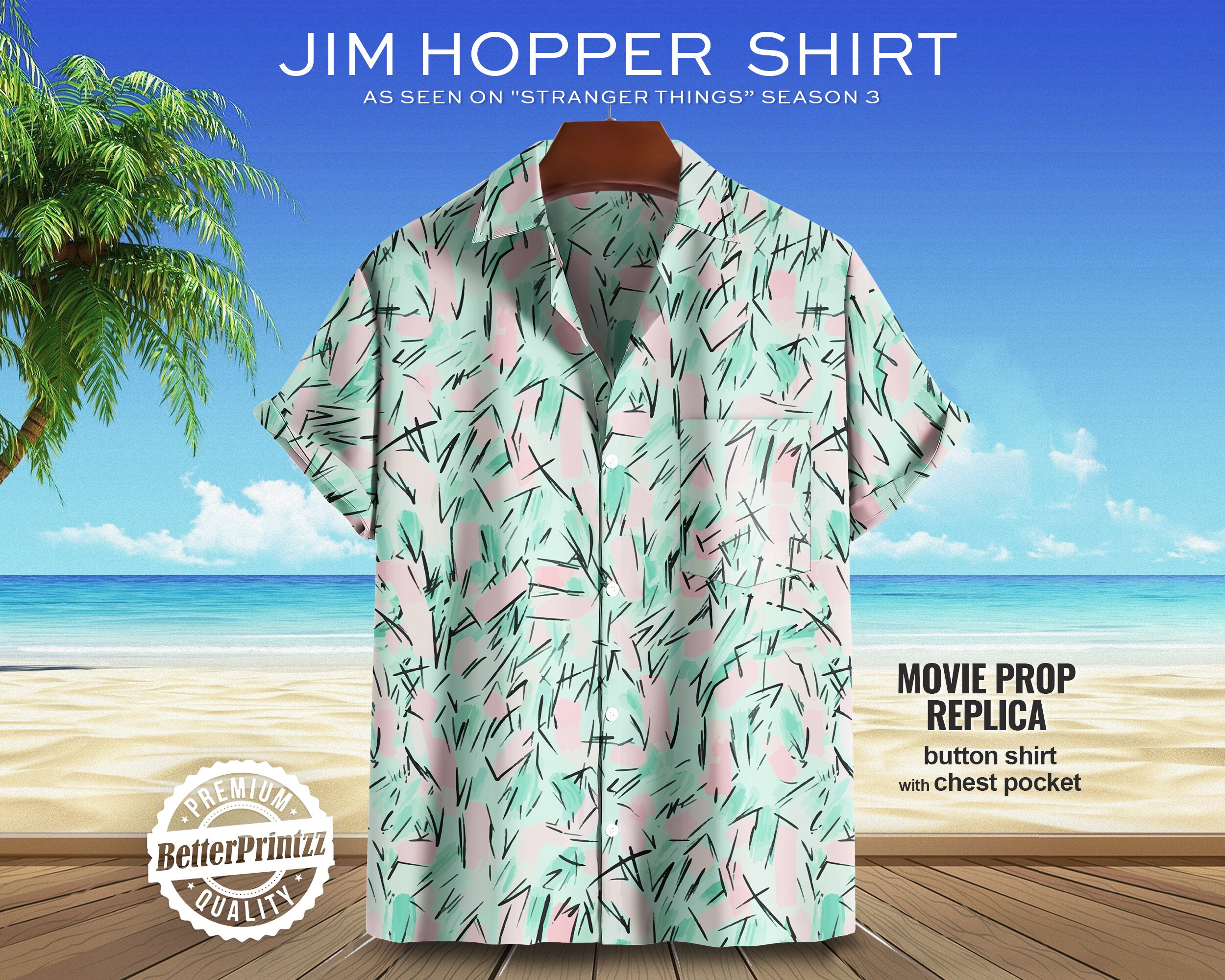 Stranger Things Men's Hawaiian Hopper T-Shirt - Netflix Show Merchandise, Loose Fit Cotton Tee - View #2