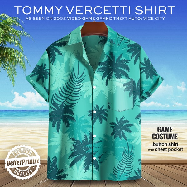 Tommy Vercetti Hawaiian Shirt, Vice City Shirt, Ray Liotta as Tommy Vercetti Costume, Halloween Costume Shirt, GTA Game Costume Cosplay