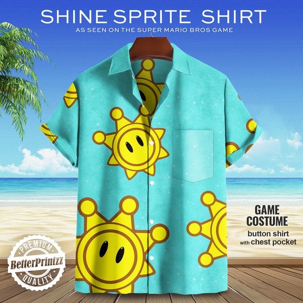 Sunshine Hawaiian Shirt, Mario Hawaiian Shirt, Game Shine Shirt, Plumber Brothers Halloween Costume Cosplay, Gamer Gift for Him or Her