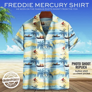 Freddie Mercury Shirt from Photo with Cat, Freddie Mercury Hawaiian Shirt, Freddie Mercury Costume, Queen Fan Gifts, Halloween Costume Shirt