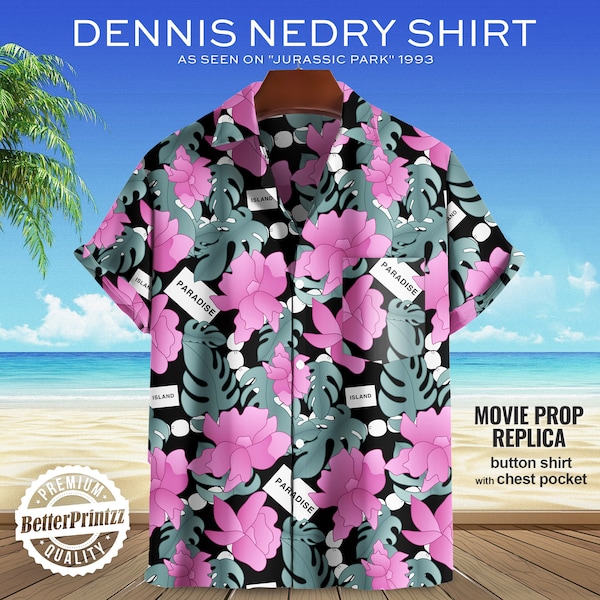 Dennis Nedry Hawaiian Shirt, Jurassic Park Hawaiian Shirt, Dennis Nedry Cosplay Costume, Mens Shirt from Movie Costume Cosplay, Halloween
