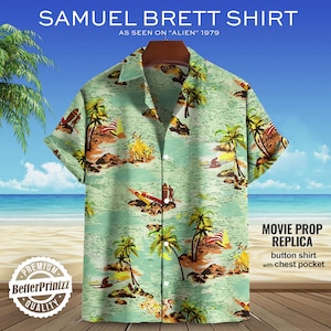 Samuel Brett from Alien Costume Shirt, Harry Dean Stanton Hawaiian Shirt, 1979 Alien Movie Cosplay Costume Ideas, Alien Technician Costume