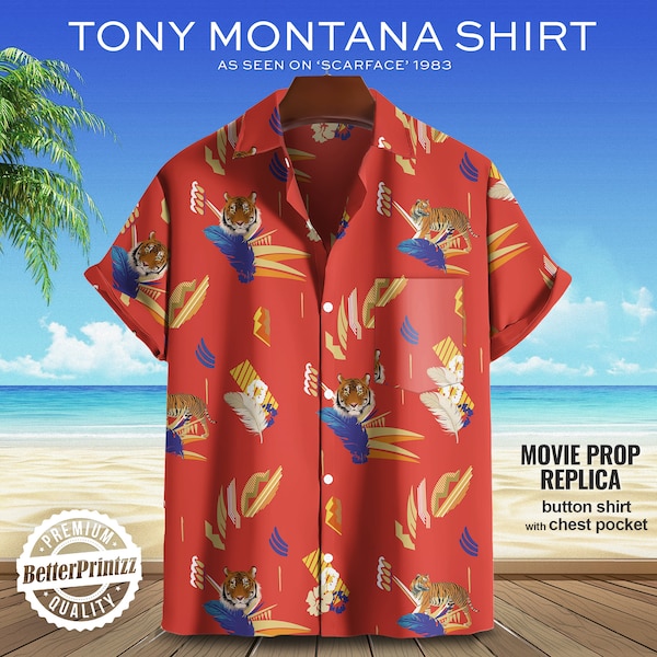 Tony Montana Hawaiian shirt, Scarface Aloha shirt replica, mannen shirt uit film kostuum cosplay, Halloween Tony Montana shirt, cadeau voor hem