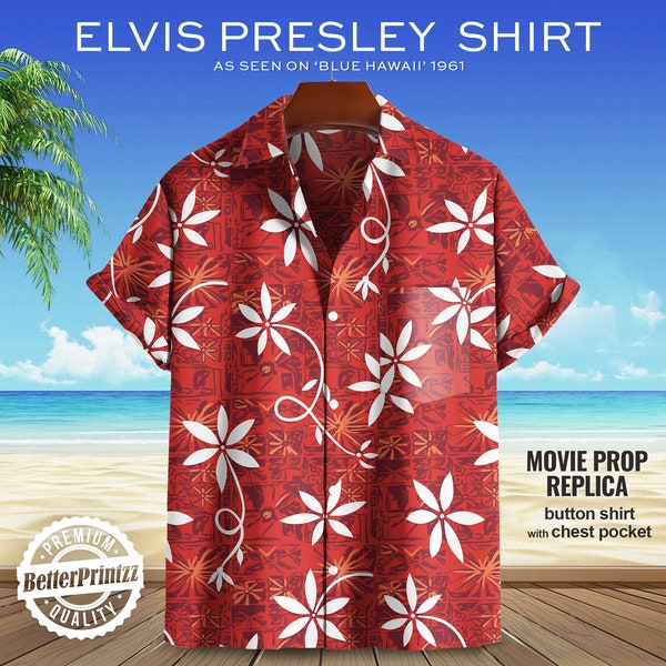 Zeldzame Elvis Presley Hawaiian shirt replica Shaheen Tiare Tapa shirt, vintage design blauwe Hawaii film kostuum cosplay Halloween, cadeau voor hem