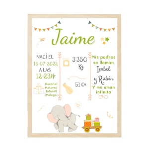 Cuadro Natalicio/ Lámina Imprimible Personalizada/ Decoración Habitación Bebé/Regalo recién nacido. FORMATO DIGITAL.