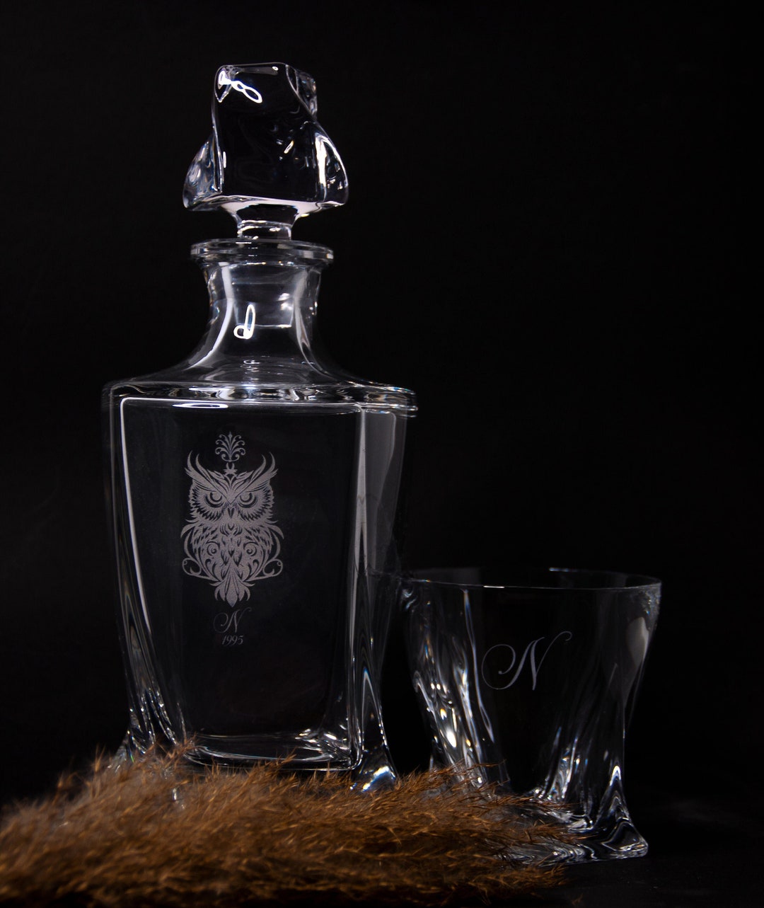 Premium Personalized Crystal Decanter Set Engraved Quadro Decanter With