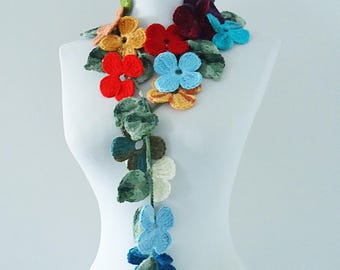 Crocheted floral scarf, handmade colorful accessory