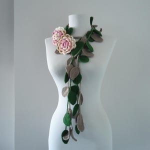 Pastel Crochet Rose Scarf Necklace: Removable Flower Lariat