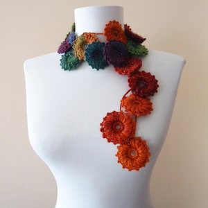 Handmade Glittered Crochet Flower Scarf: Colorful Autumn Accessory