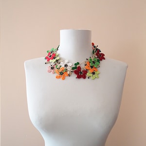Colorful crochet flower lariat necklace wrap crochet necklace bohemian necklace