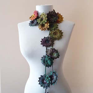Colorful glittered crochet scarf autumn accessories lariat scarf beautiful flowered scarf for women