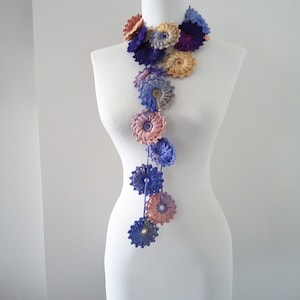 Crochet Flower Scarf: Pink & Purple Acrylic Lariat