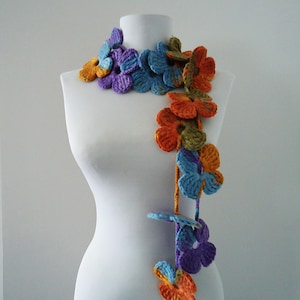 Colorful Crochet Flower Scarf: Handmade Acrylic Lariat