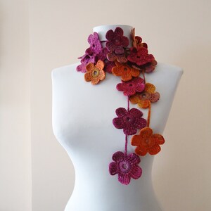 Crochet Flower Scarf: Autumn Colors Glittered Acrylic Yarn