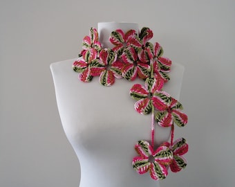 Crochet Flower Scarf: Colorful Acrylic Yarn Lariat