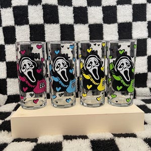 Scream Inspired hiball glass spooky face pink blue yellow green birthday gifts horror no you hang up halloween NEW SIZES!!