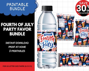 4th of July Chipbag Bundle, Fourth of July Printable, Instant Download, Candy Bar & Water bottle labels, Independence Day Party Favors, 4J04