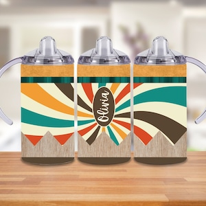 Retro Rainbow Kids Tumbler Wrap, 12 oz Kids Tumbler Wrap, Sippy Cup PNG for School Lunch, Pencil Tumbler PNG for Children Flip top Tumbler
