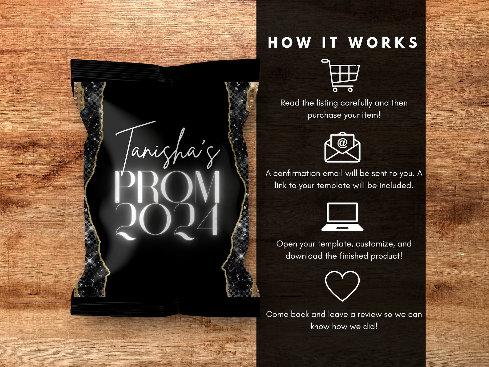 Prom Send off Chip Bag Template, Editable Chipbag Canva Template, Gold ...