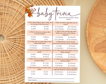 Baby Shower Trivia Game, Printable Baby Shower Game, Editable Baby Trivia for Fall Baby Shower, Gender Neutral Trivia Questions, BB192