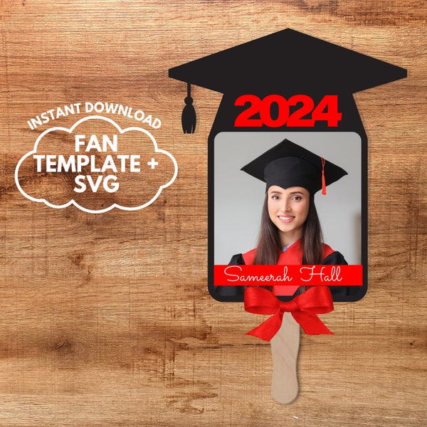 Editable Canva graduation fan template, 2024 graduate custom picture fan template download, custom graduation fan svg, hand fan svg, BD30