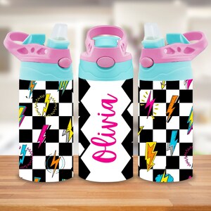Retro Kids Tumbler PNG for Back to School, 12 oz Kids Tumbler Wrap, Checkerboard Sippy Cup PNG Design, Retro 90s Customizable Tumbler PNG