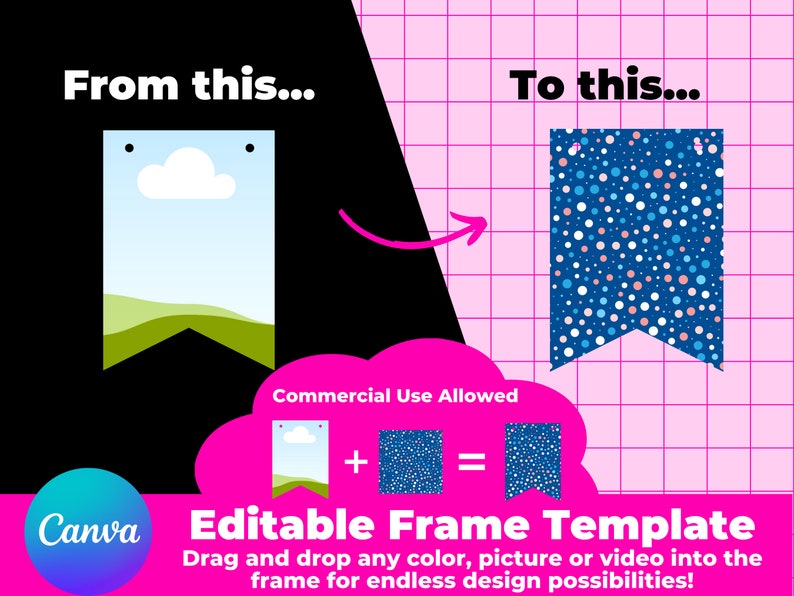 Editable Banner Canva Template Canva Frame Custom Bunting Banner for