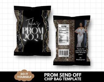Prom Send off Chipbag, Canva Template for prom celebration, prom party chip bag, Class of 2026 Prom party favor, Editable glam chipbag BD122