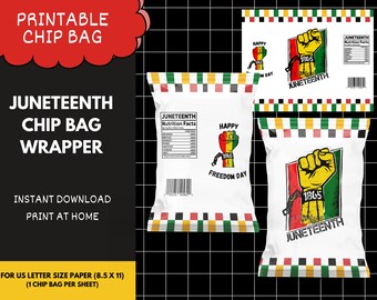 Juneteenth Chip Bag Printable, Freedom Day Chipbag, Juneteenth Decor, Chipbag forJuneteenth party favors, Instant Download,  JT01