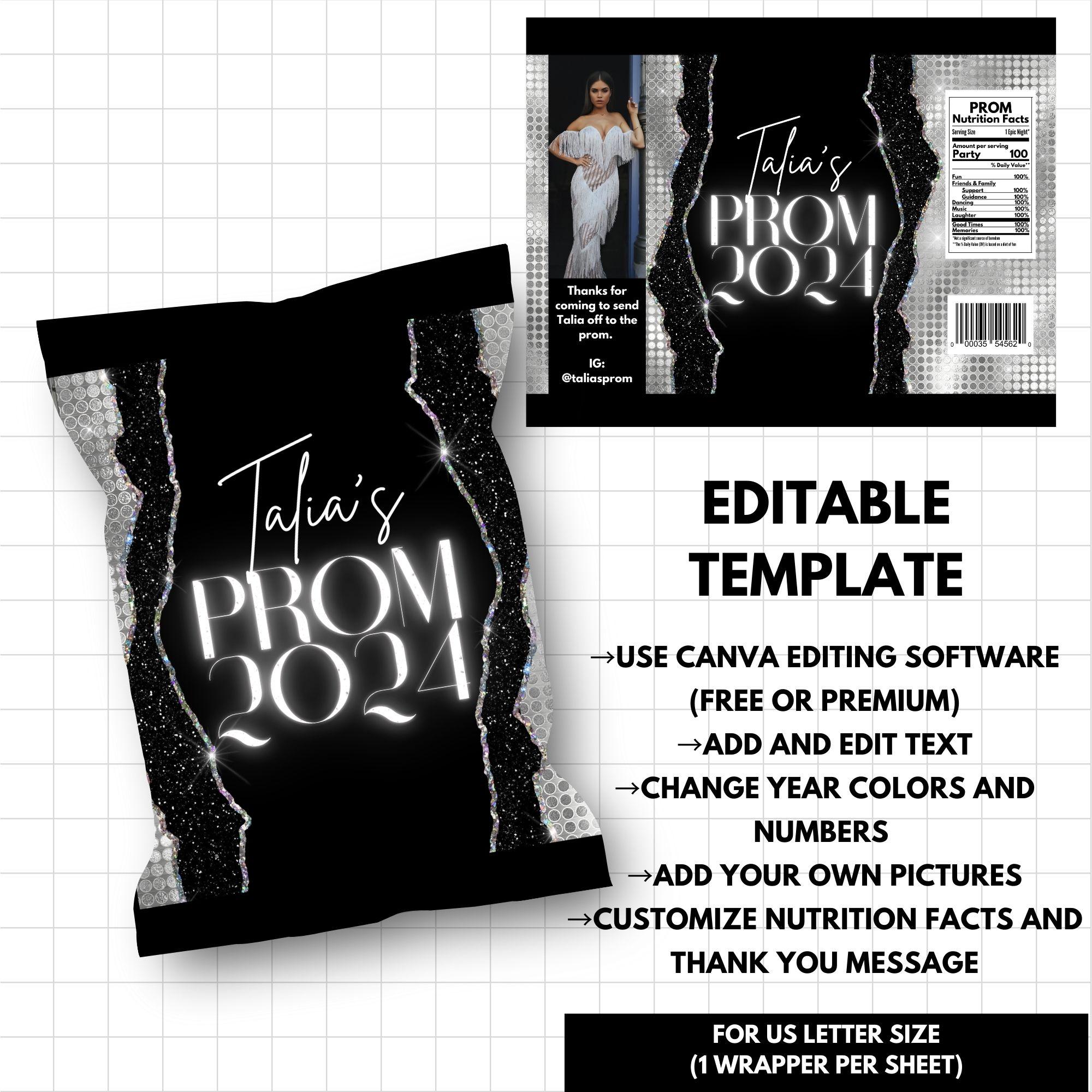 Prom Sweet Package Prom Treat Template Bundle, Prom Party Favor Canva Templates, Editable ...