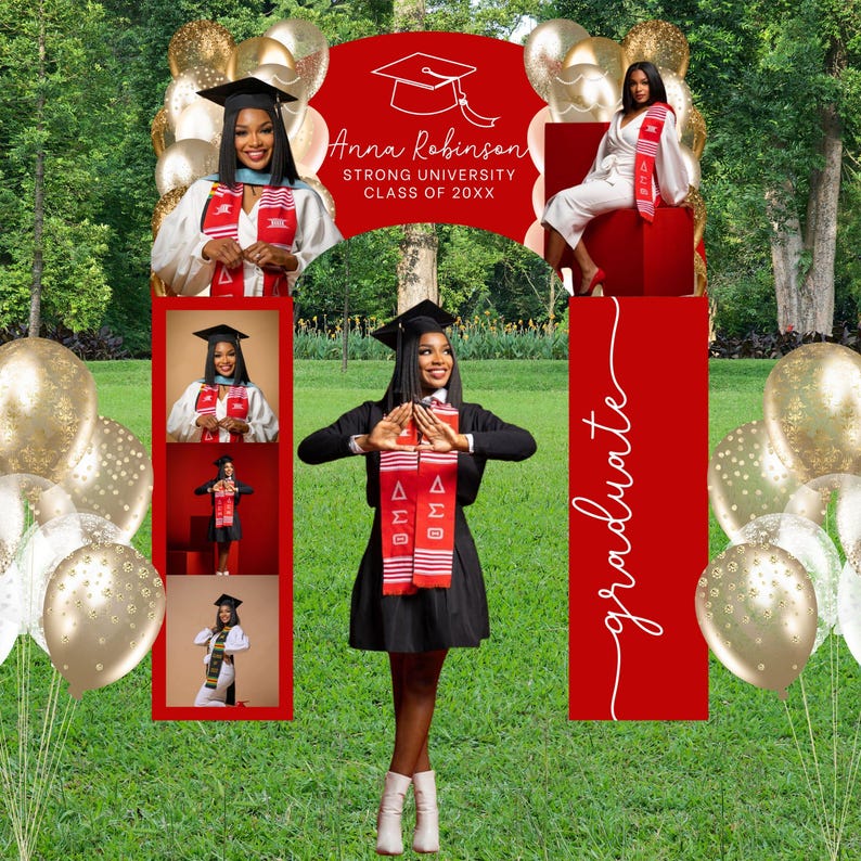 Graduation Arch Template, Editable Grad Party Entryway Decor, Red ...
