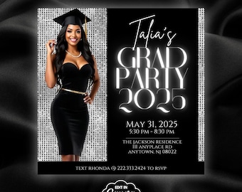 Editable Grad Party Flyer Template, Silver Grad Announcement Canva Template, DIY Grad Party invite, Class of 2026 Trunk Party invite, BD189