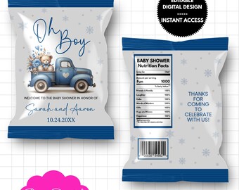 Editable Baby Shower Chipbag, Canva Template for Winter Baby Shower, Printable Oh Boy Chip Bag Wrapper, Boy Baby Shower Party Favor, BD244
