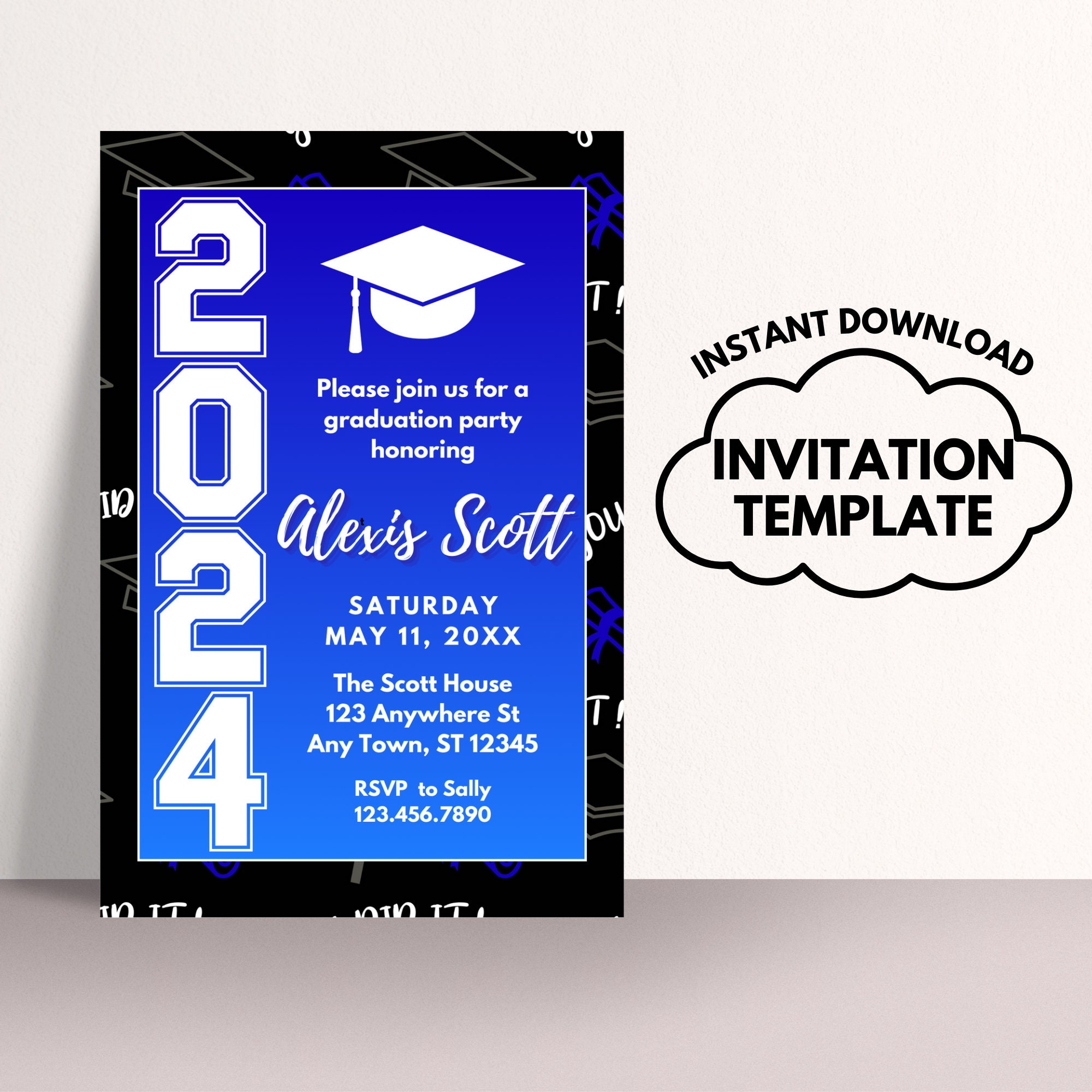 2024 Blue Graduation Invitation Canva Template, Modern Grad ...