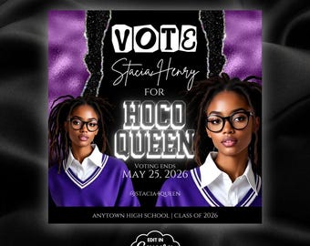 Homecoming Queen Flyer Template, Editable Prom Queen Campaign Flyer, Editable IG Flyer Canva Template, DIY Purple Photo Flyer, BD242