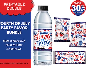 Pacchetto Chip Bag per il 4 luglio, Download istantaneo, Candy Bar stampabile del 4 luglio ed etichette per bottiglie d'acqua, Festa del Giorno dell'Indipendenza, 4J01