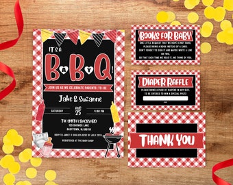 Bewerkbare BBQ-babyshoweruitnodigingsbundel, Baby-Q genderneutraal uitnodigingssjabloonpakket, achtertuin babyshoweruitnodiging, afdrukbare BB185