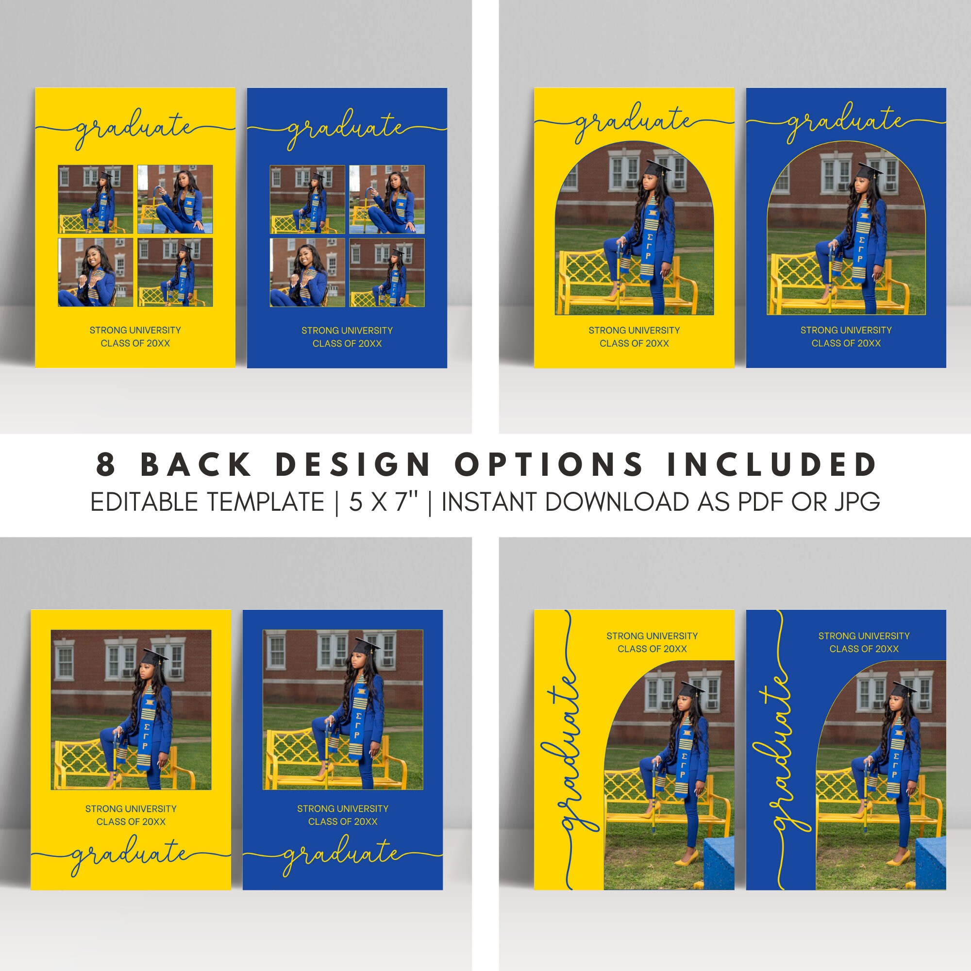 Blue and Yellow Graduation Invitation Canva Template - Etsy