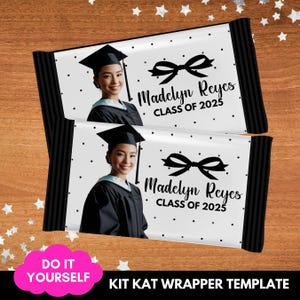 Editable Kit Kat Wrapper template for Graduation, Coquette Grad Party Favor Canva Template, DIY Candy Bar Wrapper Template, BD203