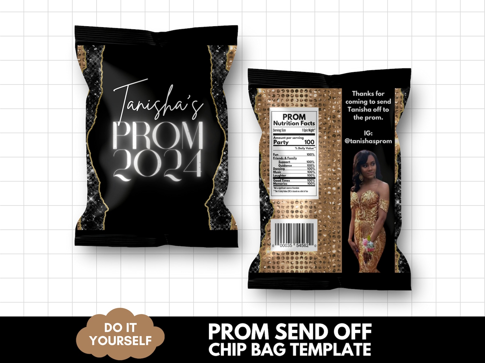 Prom Send off Chip Bag Template, Editable Chipbag Canva Template, Gold ...