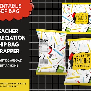 Chip Bag für Lehrer Wertschätzung, Hands Down Best rund Lehrer druckbare Chipbag für Lehrer Woche, Lehrer zum Jahresende Geschenk