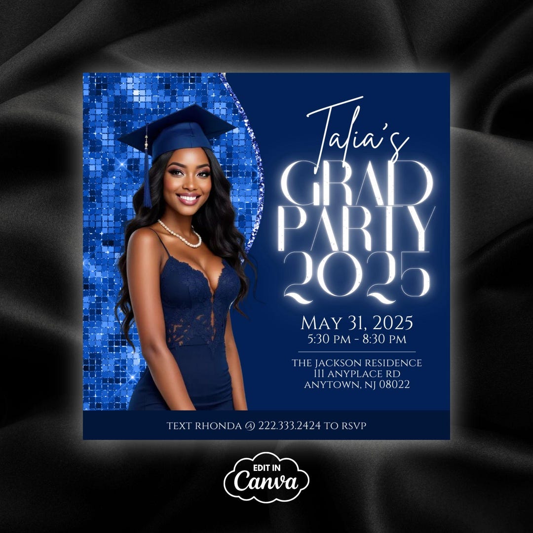 Grad Week Flyer Editable Grad Party Flyer Template, Blue Grad Announcement Canva ...