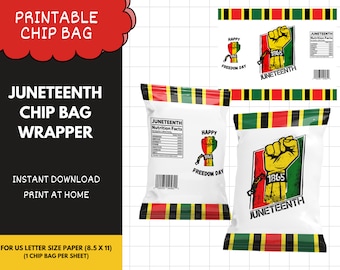 Juneteenth Chip Bag Printable, Freedom Day Chipbag, Juneteenth Decor, Chipbag for Juneteenth party favors, Instant Download,  JT02