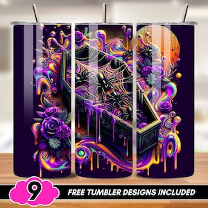 Psychedelic Coffin Tumbler Wrap, Halloween 20 oz Skinny Tumbler PNG, Creepy Spider Sublimation Design, Floral Tumbler, Spooky Tumbler Wrap