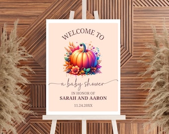 Editable Little Pumpkin Baby Shower Welcome Sign, Printable Fall Baby Shower Welcome Poster, Pink Baby Shower Decoration, BB193