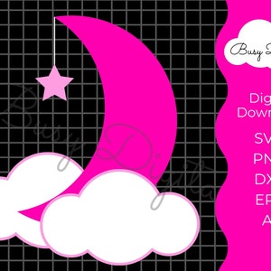 Crescent Moon with Clouds | Cute Moon and Stars Clipart | Moon SVG | Cutfile for Cricut and Silhouette | Digital Download | Commercial Use