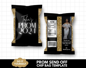 Prom Send off Chipbag, Canva Template for prom celebration, prom party chip bag, Class of 2024 Prom party favor, Editable glam chipbag BD123