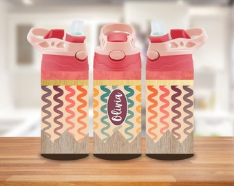 Retro Waves Kids Tumbler Wrap, 12 oz Kids Tumbler Wrap, Sippy Cup PNG for School Lunch, Pencil Tumbler PNG for Children Flip top Tumbler