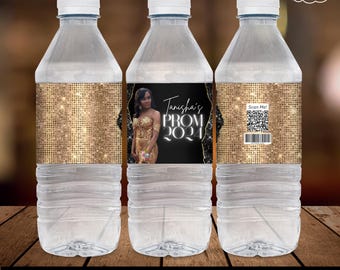 Prom Water Bottle Label, 2025 party favor canva template, Black and Gold 2025 Prom Send Off Party Favor, Sports Drink Label for Prom, BD120